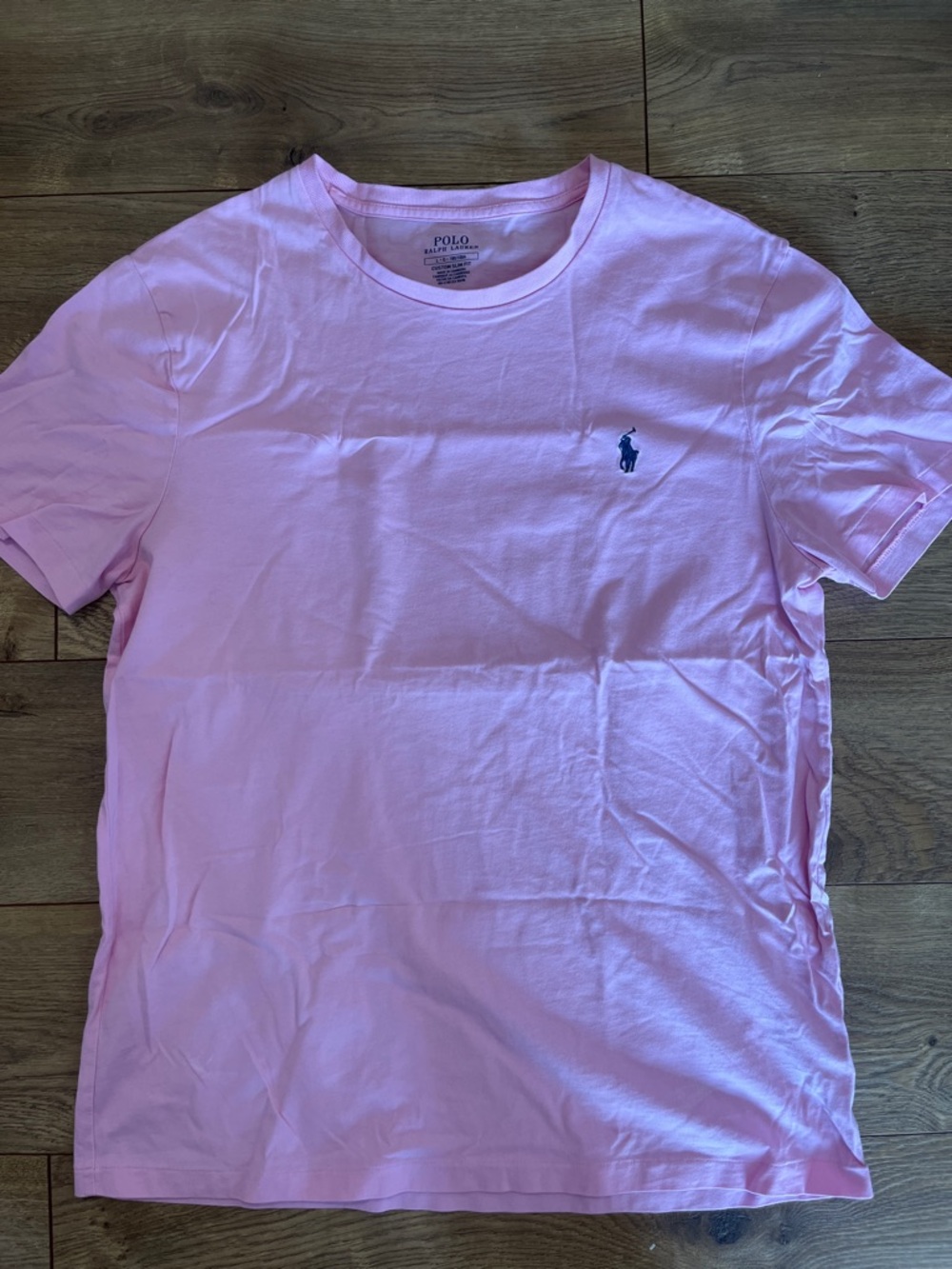 Polo by Ralph Lauren Light Pink Crewneck Tee with Navy Pony - Slim Fit size L